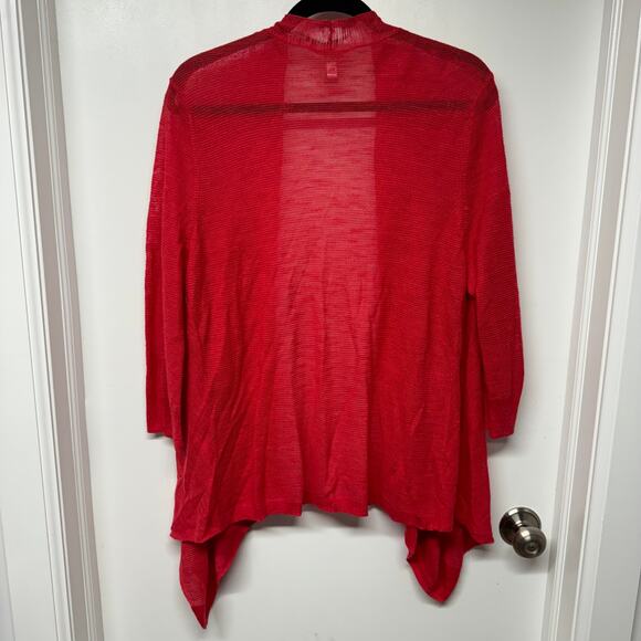 Chicos Womens Strawberry Red Open Front Drape Cardigan Sweater Size 2/Large Knit - Picture 2 of 8
